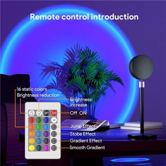 Sunset Lamp Projection Led Lights with Remote, 16 Colors Night Light 360° - Picture 8 of 8